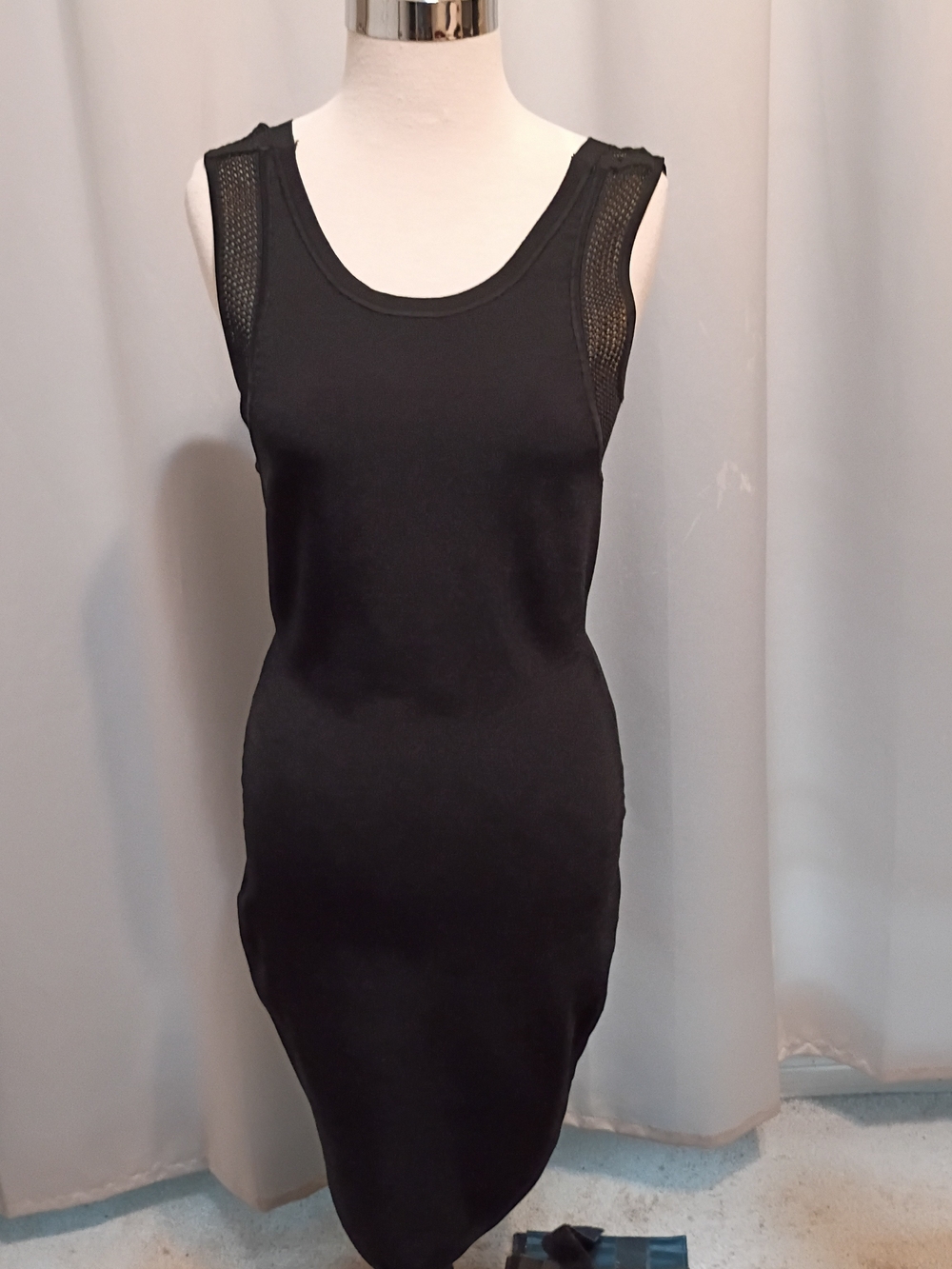 Diane Von Furstenberg Black Sleeveless Midi Dress with Mesh Insets